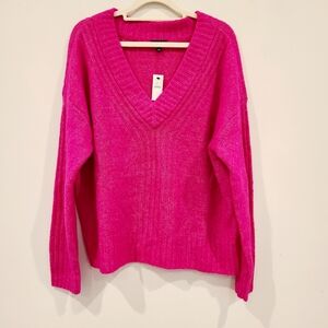 Talbots Fuschia Wool Blend V Neck Sweater